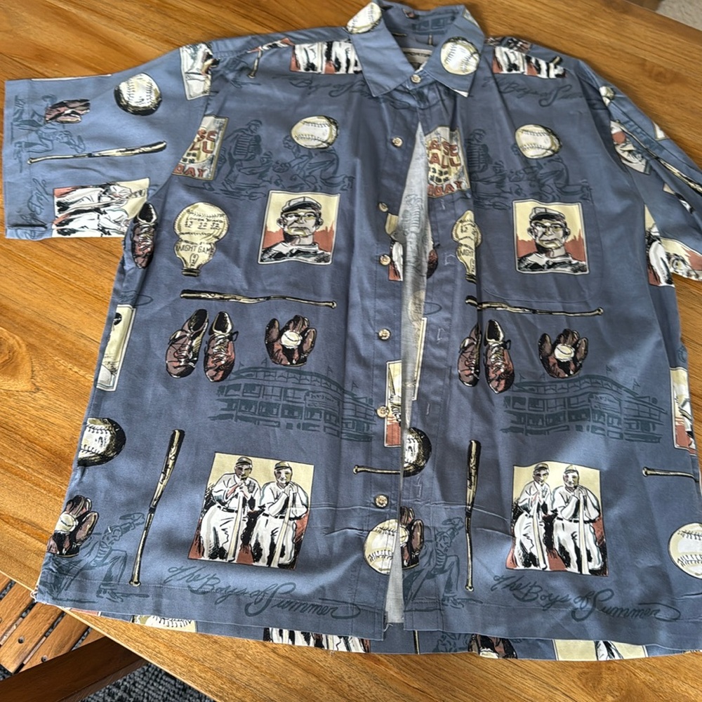 Baseball Themed Patterned Short Sleeve Button Up